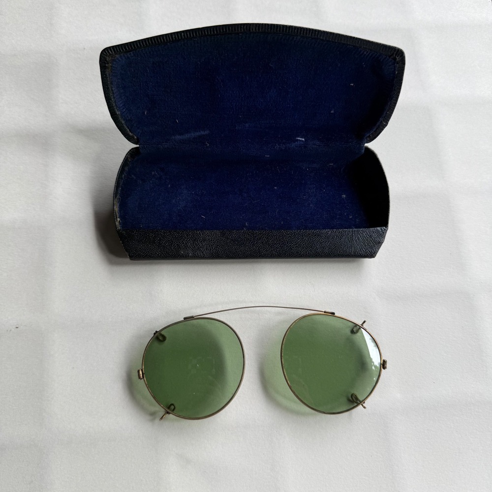 Unbranded Clip On Sunglasses Green Good Vintage Round Gold Filled  Wire Frame